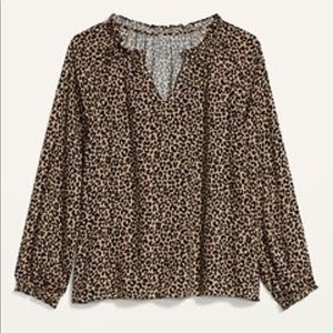 Old Navy ruffle leopard split neck top. Brand new with tags.
